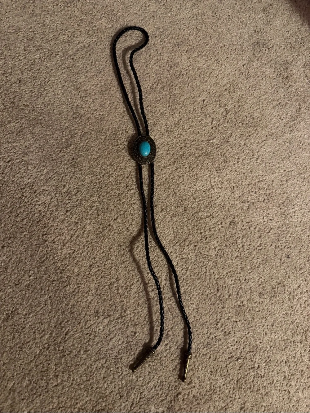 Western Turquoise Bolo Tie with Braided Black Cord